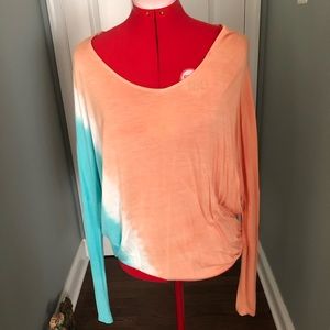 LANI CALIFORNIA SCOOP NECK PEACH TIE DYE LONG SLEEVE TEE PULLOVER TOP SZ S / M